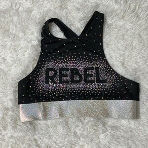 Black and Silver Rebel Rhinestone Sports bra Adult Medium